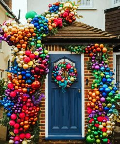 Christmas Door With Colorful Decoration Paint By Number