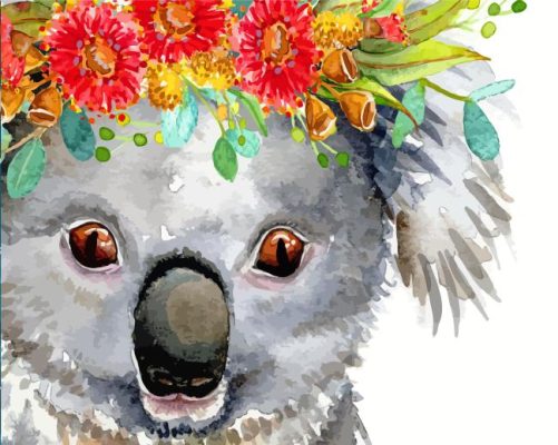 Koala Bear With Colorful Flowers Crown Paint By Number