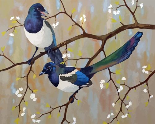 Magpies On Tree Paint By Numbers