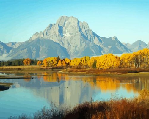 Mount Moran Lake In Autumn Paint By Number