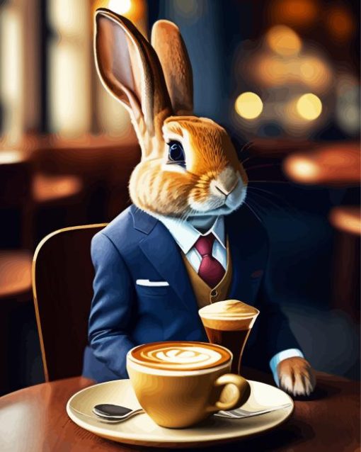 Rabbit In Suit Drinking Coffee Paint By Number
