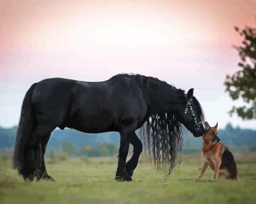 Shepherd And Black Horse Paint By Number