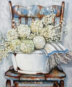 White Flowers On Chair Paint By Number