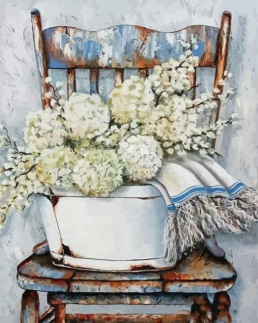 White Flowers On Chair Paint By Number