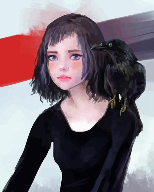 Abstract Girl With Crow Paint By Numbers