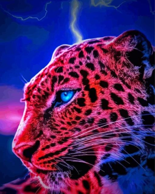 Blue Eyed Pink Jaguar Animal Paint By Number