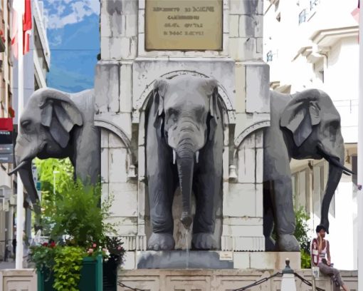 Elephant Fountain In Chambery Paint By Numbers