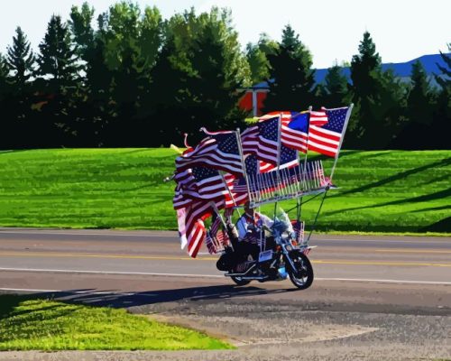 Motorcycle And Flags Paint By Number