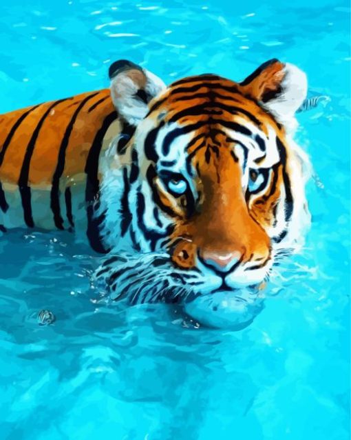 Tiger Swimming In A Pool Paint By Number