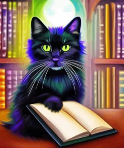 Black Cat In Library Paint By Numbers