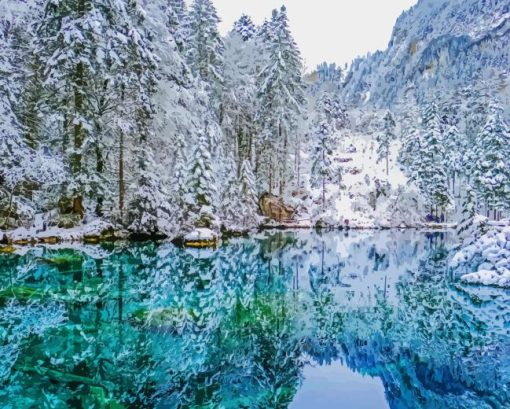 Blue Lake Blausee In Switzerland Paint By Numbers