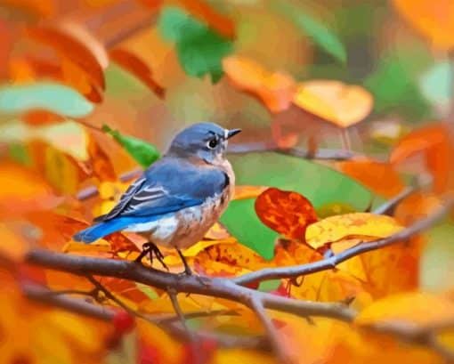 Blue Bird In Autumn Paint By Number