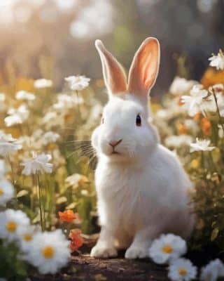 Bunny In Flower Field Paint By Numbers