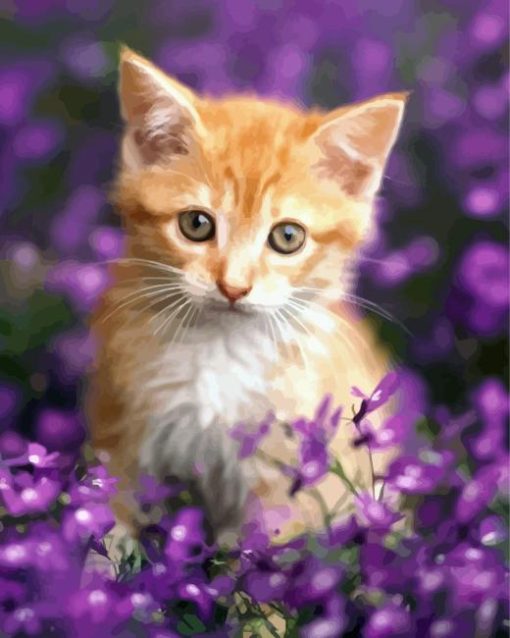 Cat With Purple Flowers Paint By Number