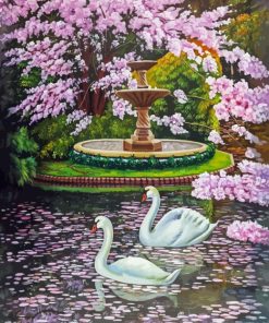 Cherry Tree And Swans Paint By Number