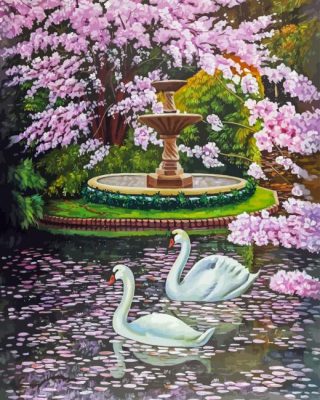 Cherry Tree And Swans Paint By Number