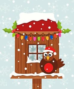 Cartoon Christmas Birdhouse Paint By Numbers