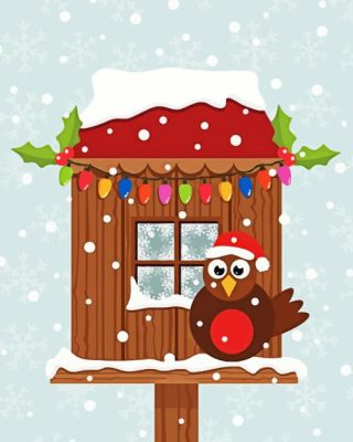 Cartoon Christmas Birdhouse Paint By Numbers