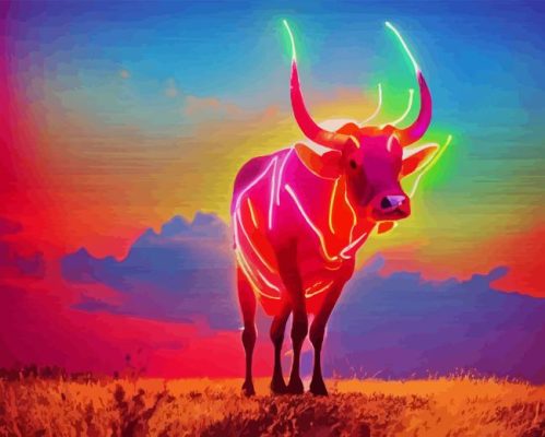 Colorful Neon Longhorn Paint By Numbers