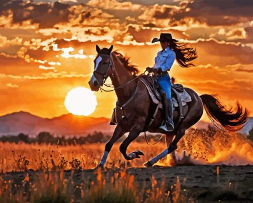 Cowgirl At Sunset Paint By Number