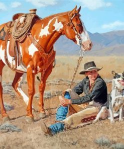 Cowgirl And Horse And Dog Paint By Numbers