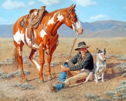 Cowgirl And Horse And Dog Paint By Numbers