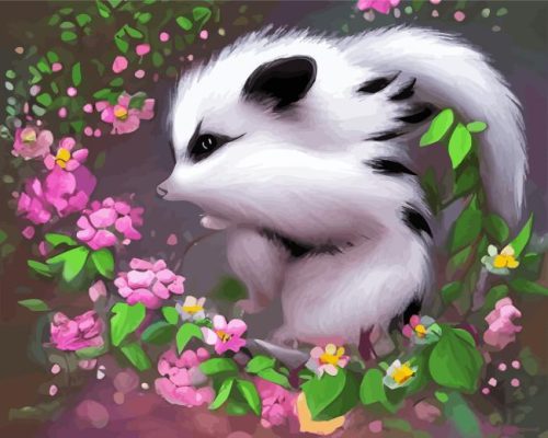 Cute Skunk With Flowers Paint By Number