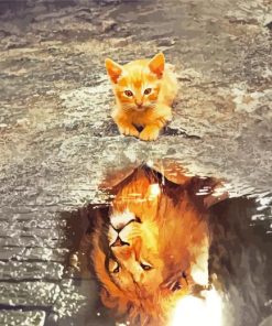 Cute Cat Reflection Lion Paint By Number