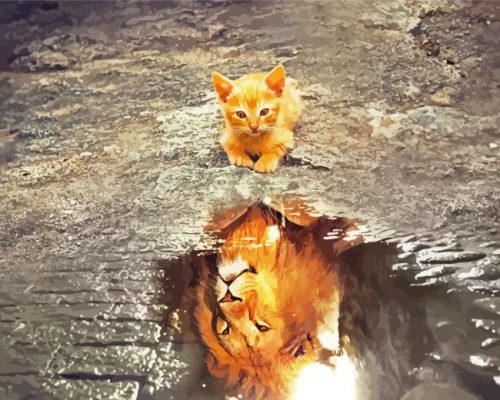 Cute Cat Reflection Lion Paint By Number