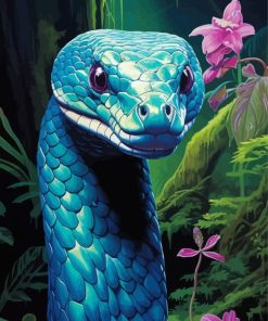 Flowers And Blue Reptile Paint By Numbers