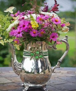 Flowers In A Silver Pitcher Paint By Numbers