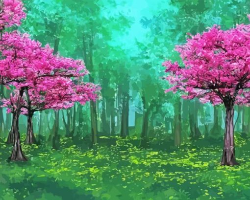 Forest Pink Trees Paint By Number