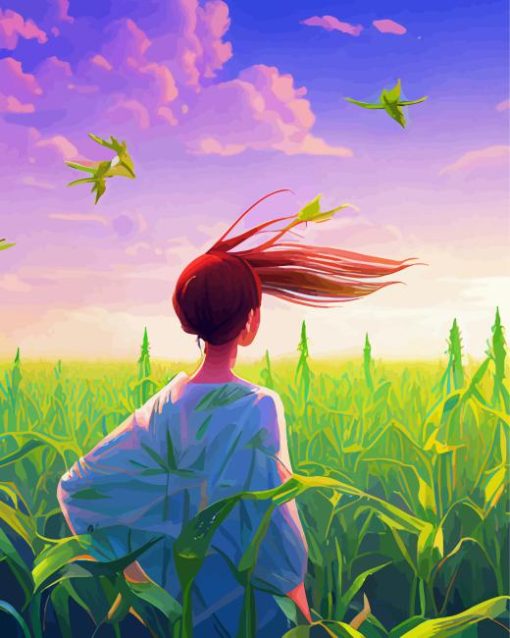 Girl In A Corn Field Paint By Number