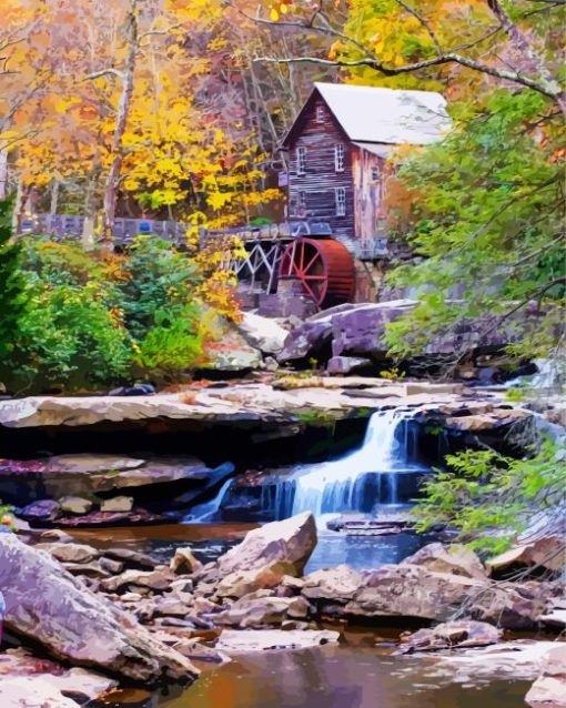 Glade Creek Grist Mill Paint By Numbers