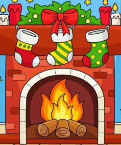Illustration Christmas Fireplace Paint By Number