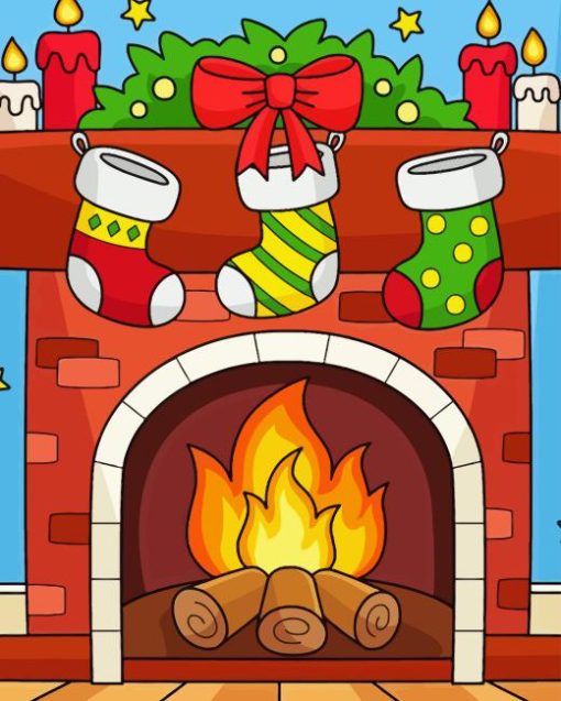 Illustration Christmas Fireplace Paint By Number