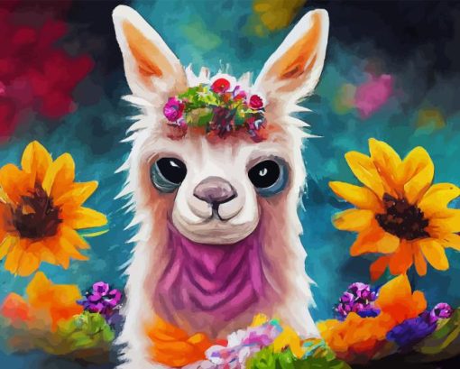 Adorable Llama With Flowers Paint By Number