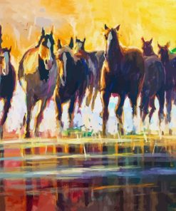 Abstract Horses Running In Water Paint By Numbers
