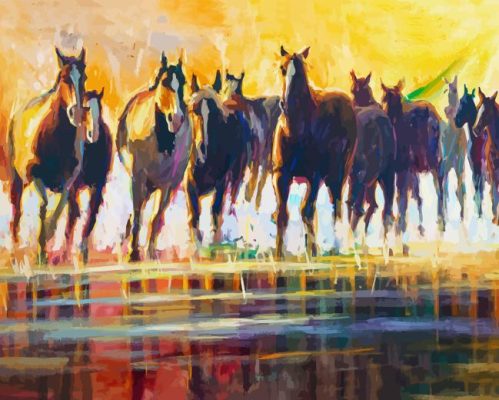 Abstract Horses Running In Water Paint By Numbers