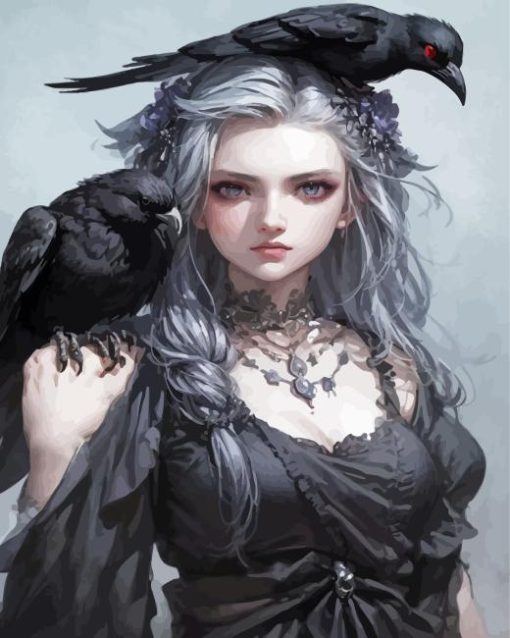 Anime Girl And Crows Paint By Number