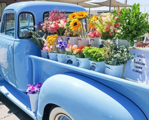 Blue Truck Flower Paint By Numbers