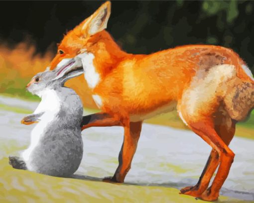 Fox Playing With A Rabbit Paint By Number