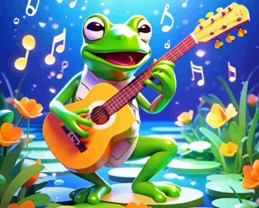 Frog Singing And Playing Guitar Paint By Number