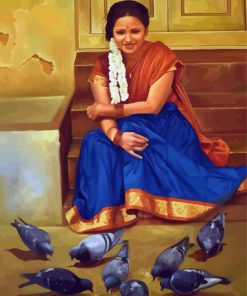 Indian Woman And Pigeon Paint By Numbers