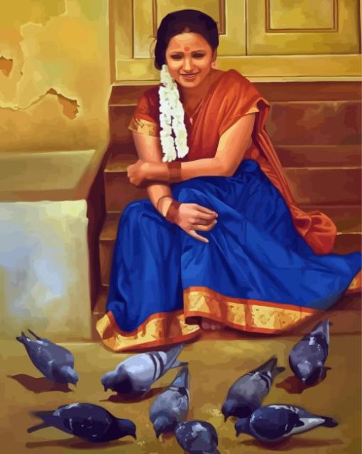 Indian Woman And Pigeon Paint By Numbers