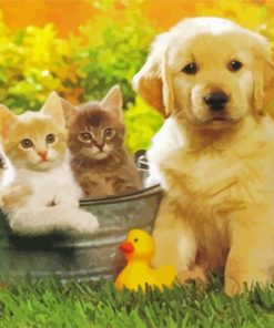 Kittens And Golden Puppy Paint By Number
