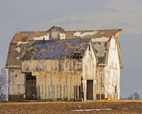 Old White Rustic Barn Paint By Number