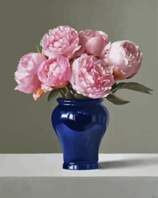 Peonies In Blue Vase Paint By Number