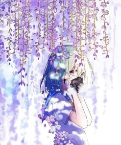 Purple Floral Anime Girl Paint By Number