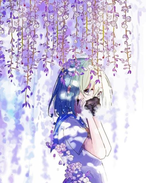 Purple Floral Anime Girl Paint By Number